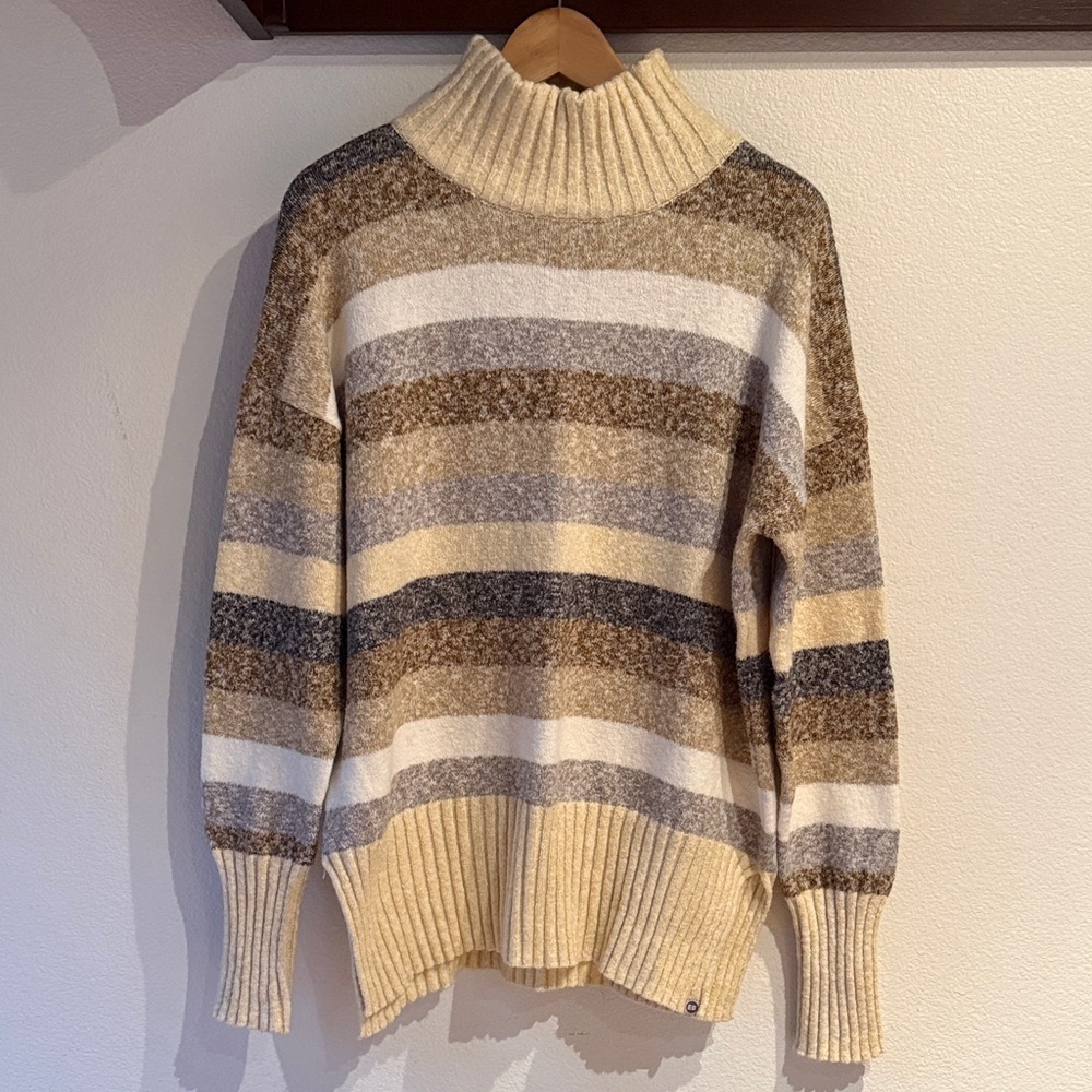 Eddie Bauer Rest & Repeat Striped Turtleneck Sweater Tunic, Size M, Oatmeal